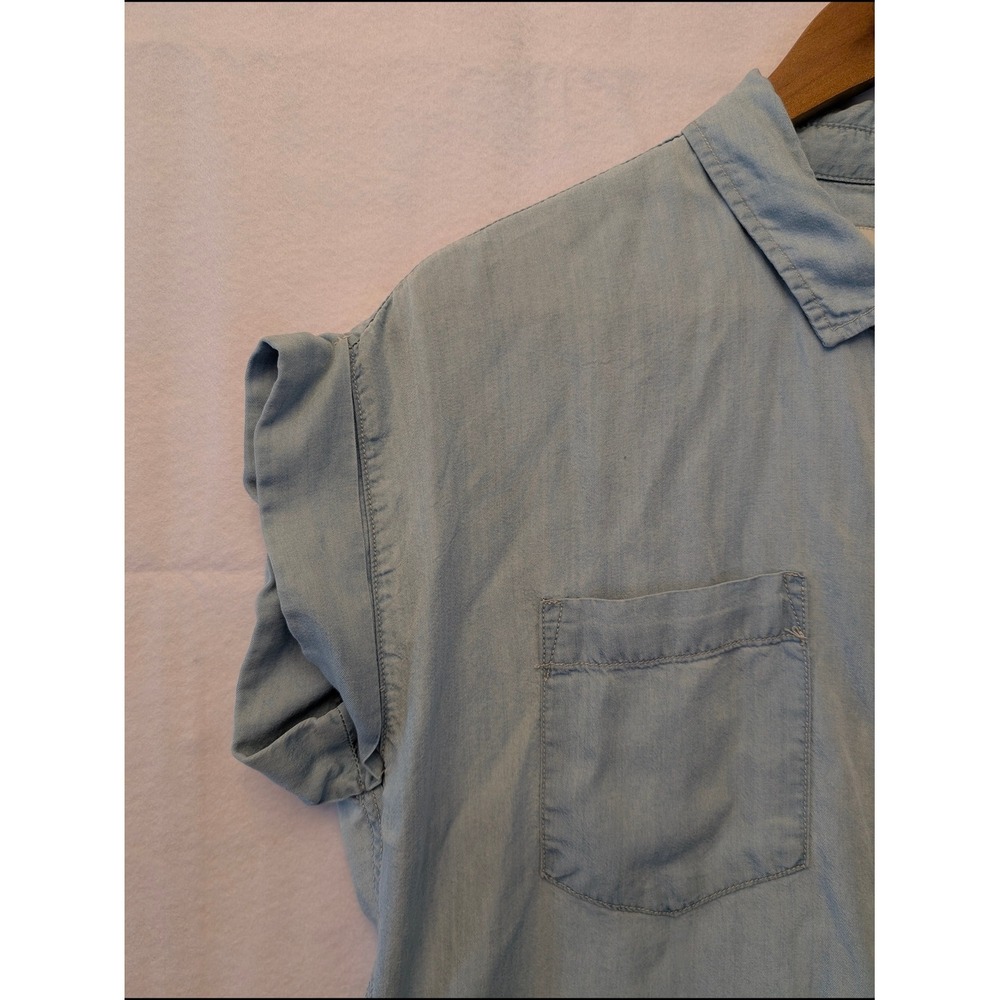 Thread & Supply Light Wash Lyocell Chambray Shirt Dress Frayed Hem Size Medium - Picture 5 of 15
